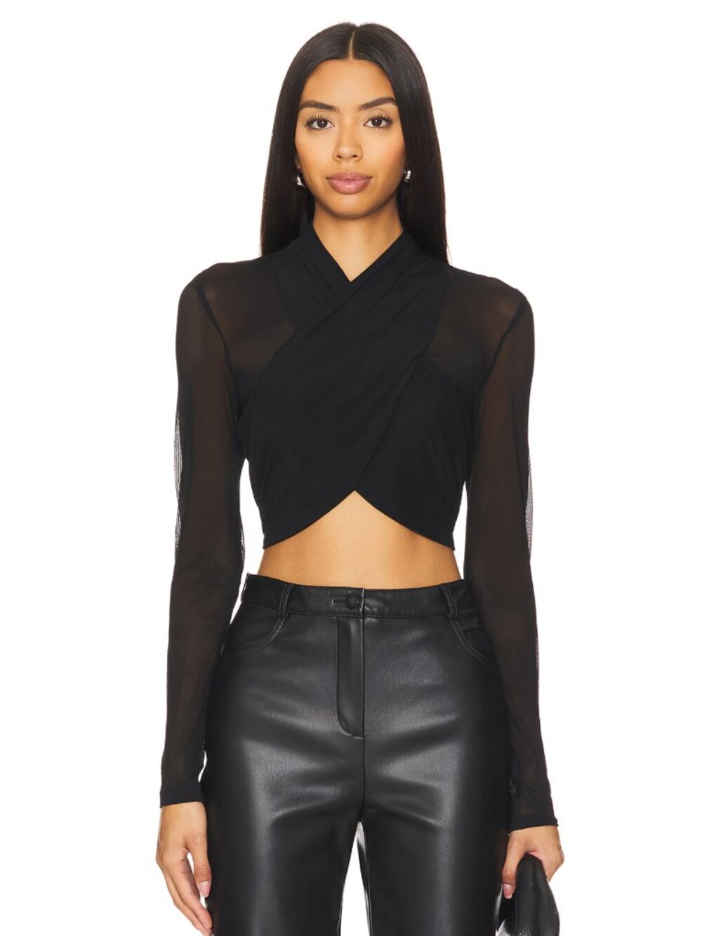 Bardot Aliyah Top in Black Long Sleeve Crop Shirt Small